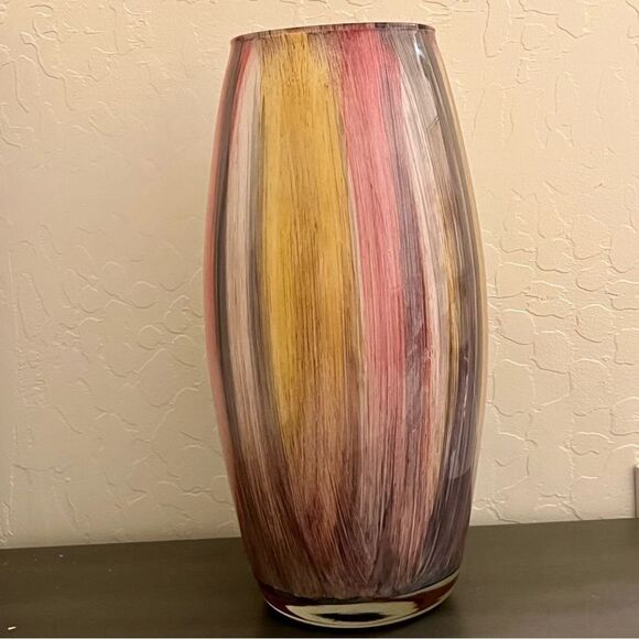 FRANCO Italy MCM Boho Watercolor Pink Gray Beige White Vertical Stripe Vase - Picture 12 of 16